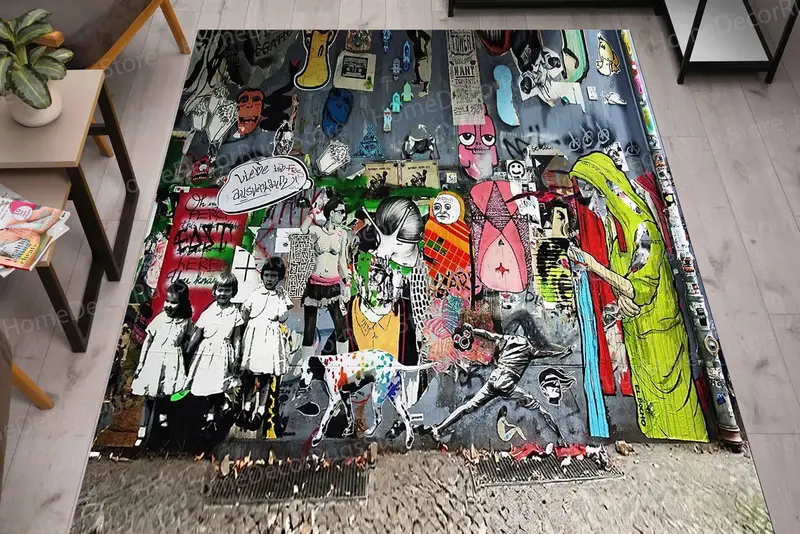 Moderner Graffiti-bedruckter Teppich: trendige, farbenfrohe, abstrakte Kunst