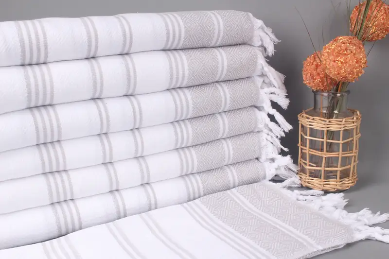 Monogram Hand Towel Custom Embroidered White-Light Gray Diamond Towel, 18x40 Inches