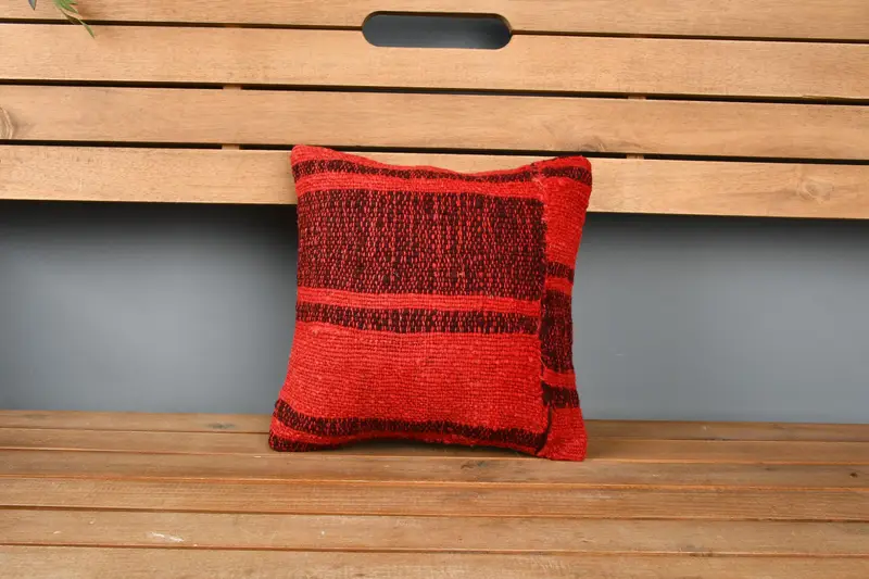 Turkish Kilim Pillow, Turkish Pillow, Pillow Cover, Sofa Bolster Pillow Sham, Wool Kilim Pillow Pillow, 12x12 Red Cushion Cover, Home Decor Pillow - 6