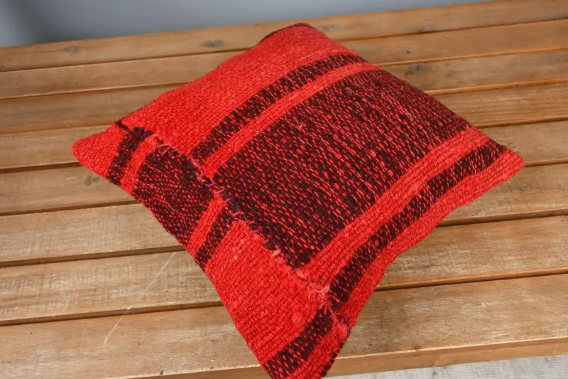 Turkish Kilim Pillow, Turkish Pillow, Pillow Cover, Sofa Bolster Pillow Sham, Wool Kilim Pillow Pillow, 12x12 Red Cushion Cover, Home Decor Pillow - 2