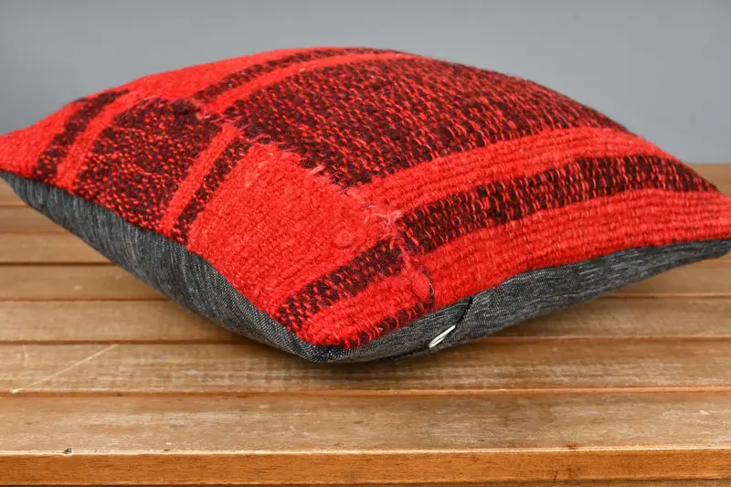 Turkish Kilim Pillow, Turkish Pillow, Pillow Cover, Sofa Bolster Pillow Sham, Wool Kilim Pillow Pillow, 12x12 Red Cushion Cover, Home Decor Pillow - 4