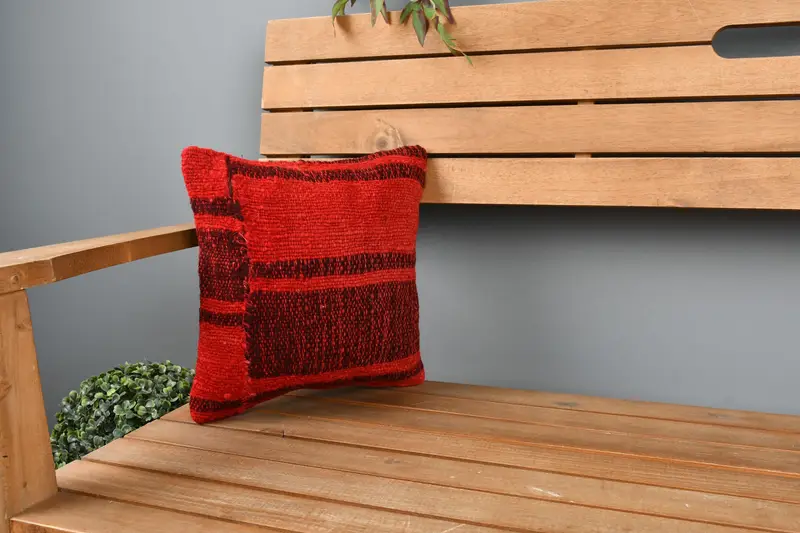 Turkish Kilim Pillow, Turkish Pillow, Pillow Cover, Sofa Bolster Pillow Sham, Wool Kilim Pillow Pillow, 12x12 Red Cushion Cover, Home Decor Pillow - 1