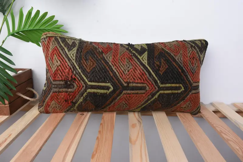 Cushion Cover, 12x24 Red Pillow, Neutral Throw Cushion Cover, Hippie Throw Cushion, Kilim Pillow Cover, Antique Pillows, Vintage Kilim Throw Pillow - 1