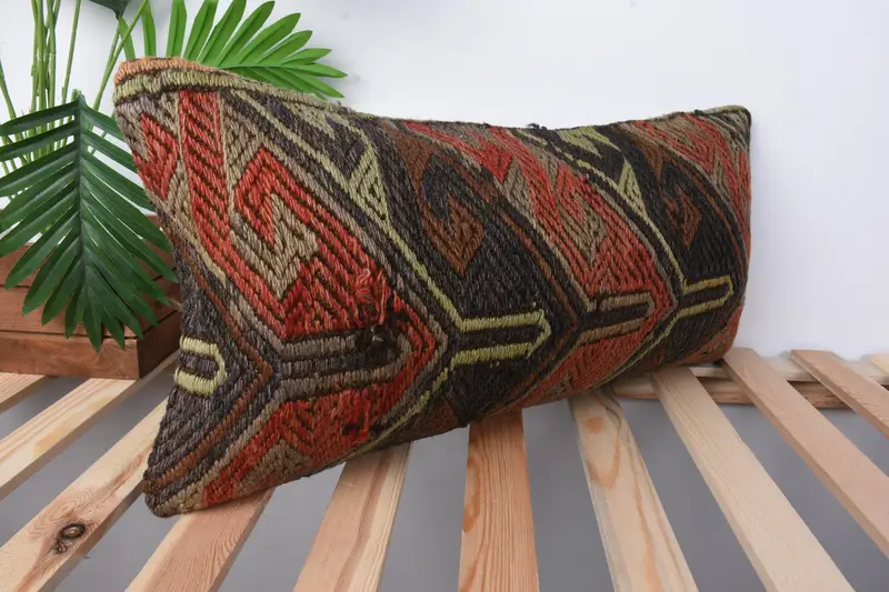 Cushion Cover, 12x24 Red Pillow, Neutral Throw Cushion Cover, Hippie Throw Cushion, Kilim Pillow Cover, Antique Pillows, Vintage Kilim Throw Pillow - 5