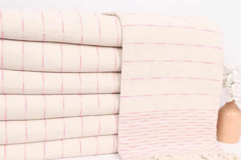 Throw Blanket, Personalized Bridesmaid Gift, Woven Blanket, 98x92 Cotton Striped Design Towel, Throw Blanket Couch, Turkish Beach Blanket - 2