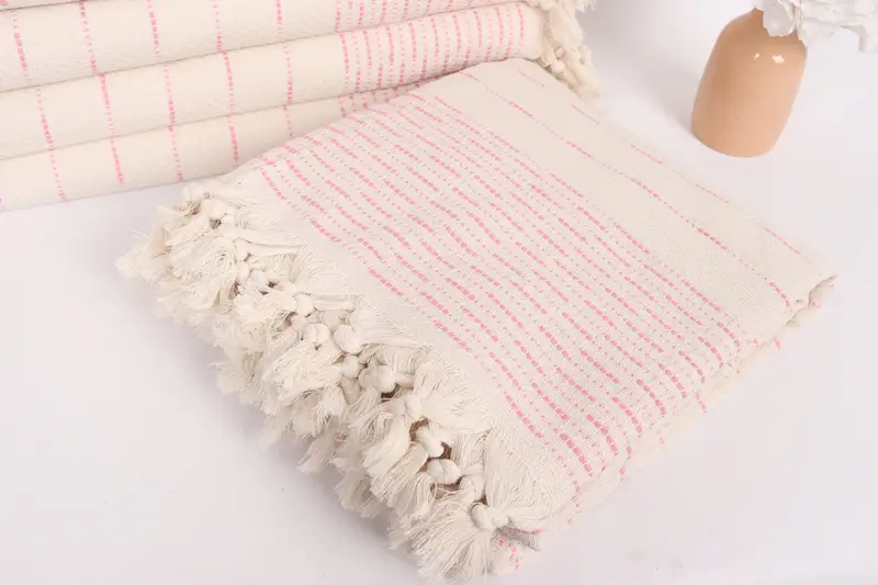 Throw Blanket, Personalized Bridesmaid Gift, Woven Blanket, 98x92 Cotton Striped Design Towel, Throw Blanket Couch, Turkish Beach Blanket - 5