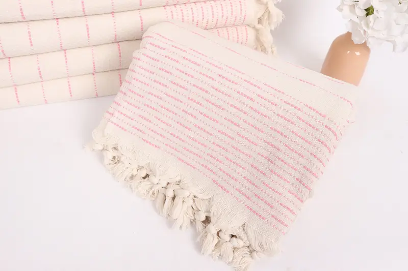 Throw Blanket, Personalized Bridesmaid Gift, Woven Blanket, 98x92 Cotton Striped Design Towel, Throw Blanket Couch, Turkish Beach Blanket - 4
