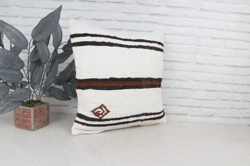 Knitted Pillow Cover, Boho Pillow Sham Cover, Outdoor Patio Cushion Cover, Cushion Cover, Kilim Pillow, Kilim Cushion Sham, 22x22 White Pillow Cover - 4