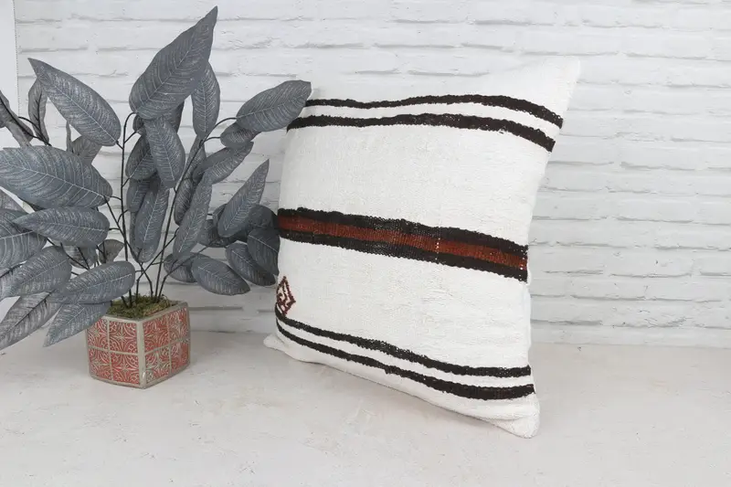 Knitted Pillow Cover, Boho Pillow Sham Cover, Outdoor Patio Cushion Cover, Cushion Cover, Kilim Pillow, Kilim Cushion Sham, 22x22 White Pillow Cover - 5