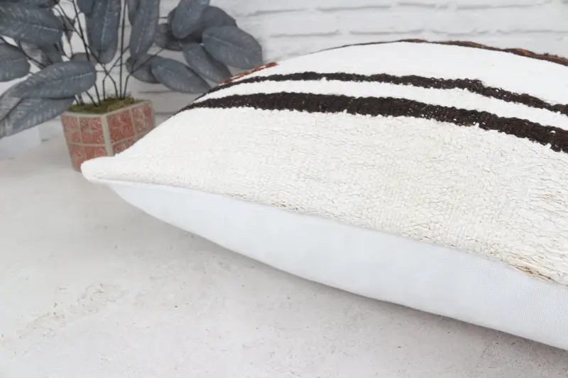 Knitted Pillow Cover, Boho Pillow Sham Cover, Outdoor Patio Cushion Cover, Cushion Cover, Kilim Pillow, Kilim Cushion Sham, 22x22 White Pillow Cover - 8