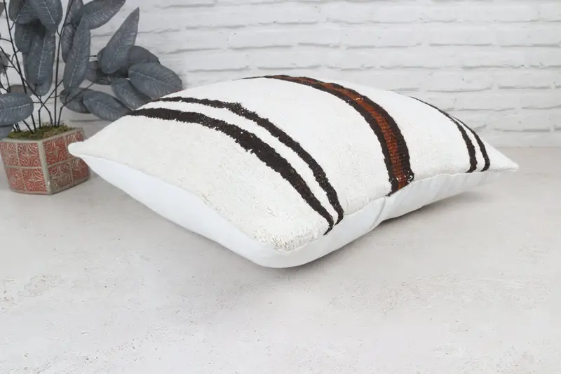 Knitted Pillow Cover, Boho Pillow Sham Cover, Outdoor Patio Cushion Cover, Cushion Cover, Kilim Pillow, Kilim Cushion Sham, 22x22 White Pillow Cover - 7