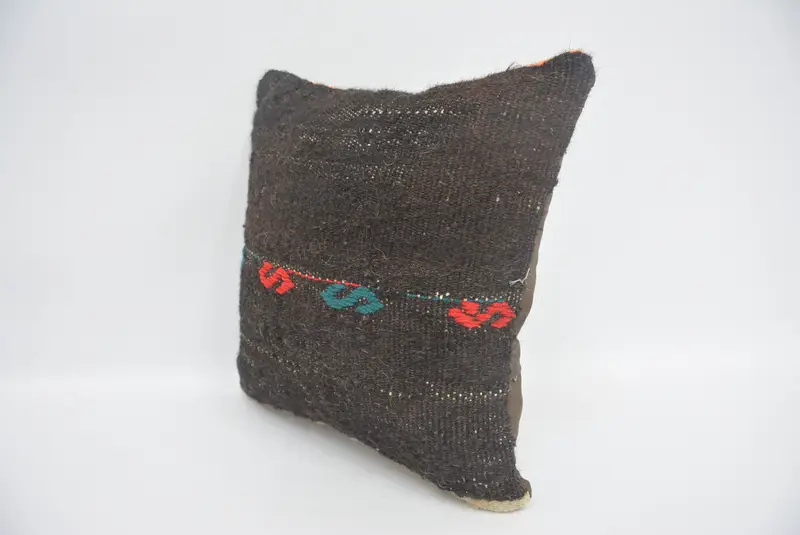 Kilim Cushion Sham, Handmade Pillow Sham, Kilim Pillow, Turkish Corner Pillow Sham, 14x14 Black Pillow Cover, Gift Pillow, Pillow Case - 4
