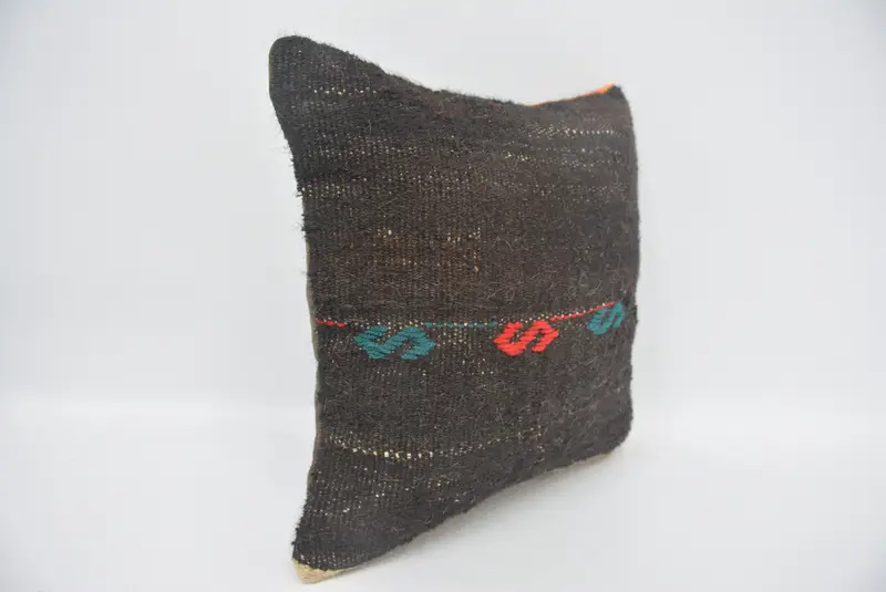 Kilim Cushion Sham, Handmade Pillow Sham, Kilim Pillow, Turkish Corner Pillow Sham, 14x14 Black Pillow Cover, Gift Pillow, Pillow Case - 3