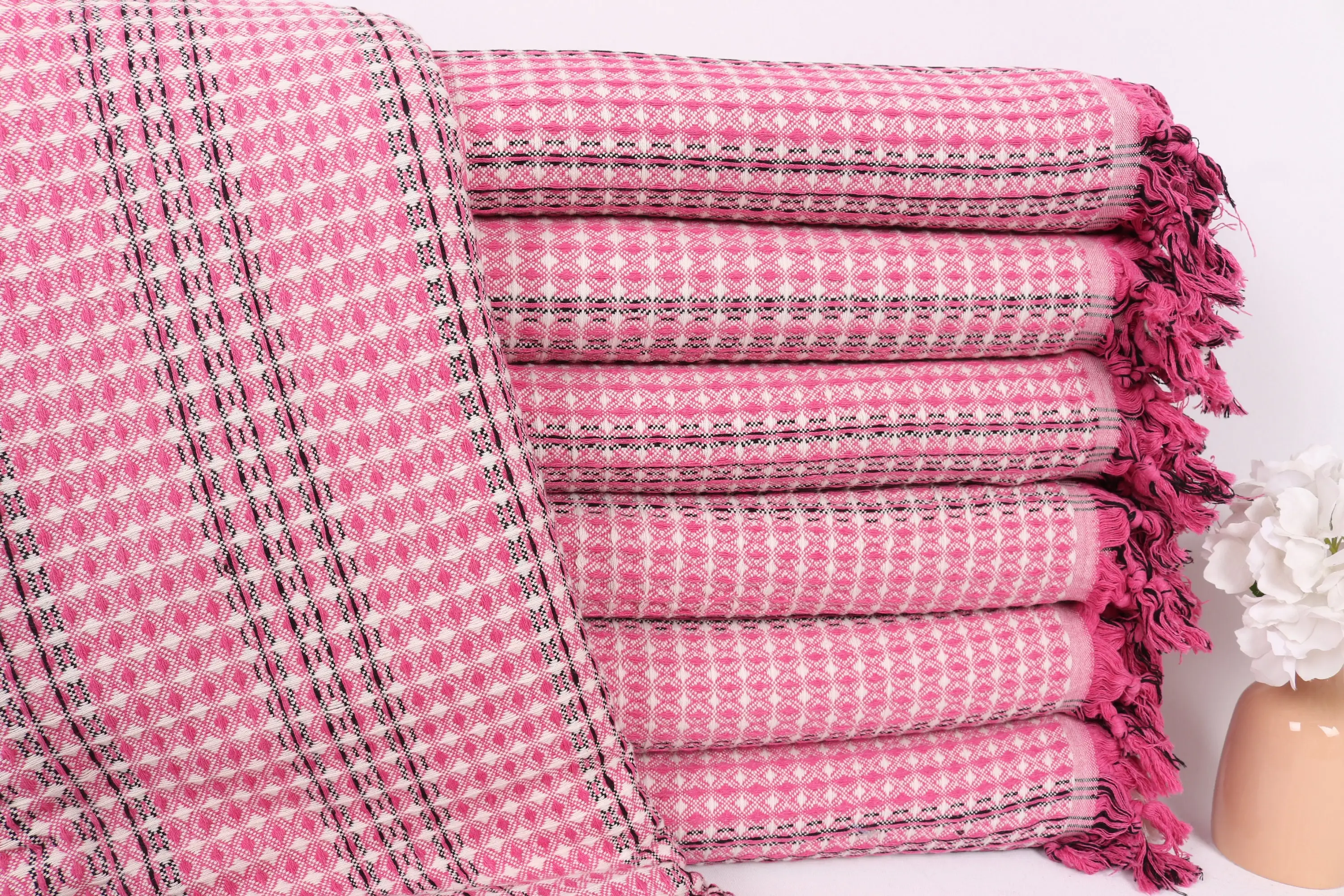 Bridal Shower Gift, Personalized Fuchsia Striped Cotton Throw, 71x95 Inches - 1