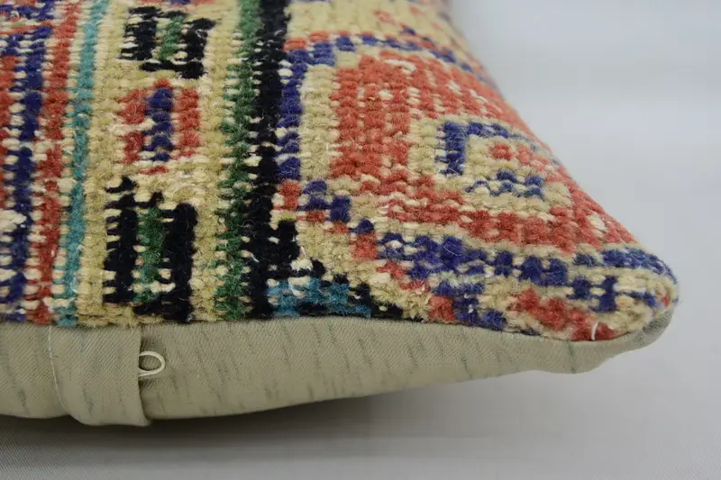 Home Decor Pillow, Boho Pillow, Art Deco Pillow Cover, Ethnical Kilim Rug Pillow, Cushion Cover, Bolster Pillow Sham, 12x20 Beige Pillow Sham - 5