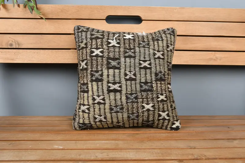Tribal Cushion Cover, Pillow Case, Bright Cushion Case, Antique Pillows, 16x16 Beige Cushion Case, Turkish Pillow, Vintage Pillow - 6