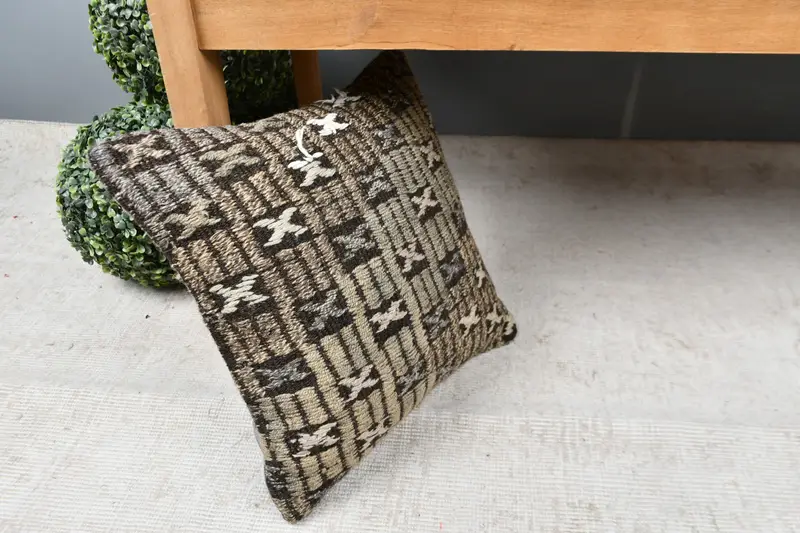 Tribal Cushion Cover, Pillow Case, Bright Cushion Case, Antique Pillows, 16x16 Beige Cushion Case, Turkish Pillow, Vintage Pillow - 7