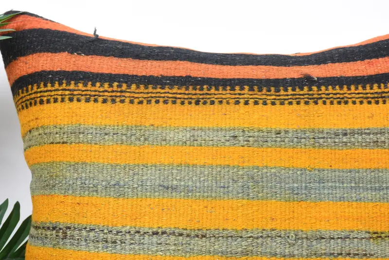 24x24 Orange Cushion, Pillow Cover, Kilim Cushion Sham, Decorative Bolster Pillow Cover, Turkish Pillow, Pillow for Couch, Patio Pillow Sham - 2