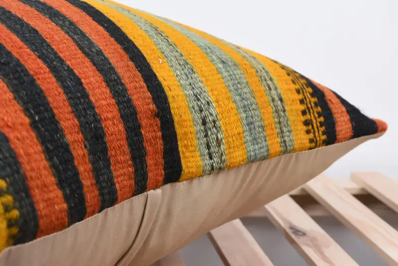 24x24 Orange Cushion, Pillow Cover, Kilim Cushion Sham, Decorative Bolster Pillow Cover, Turkish Pillow, Pillow for Couch, Patio Pillow Sham - 7