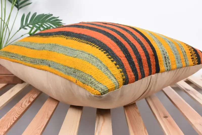 24x24 Orange Cushion, Pillow Cover, Kilim Cushion Sham, Decorative Bolster Pillow Cover, Turkish Pillow, Pillow for Couch, Patio Pillow Sham - 6