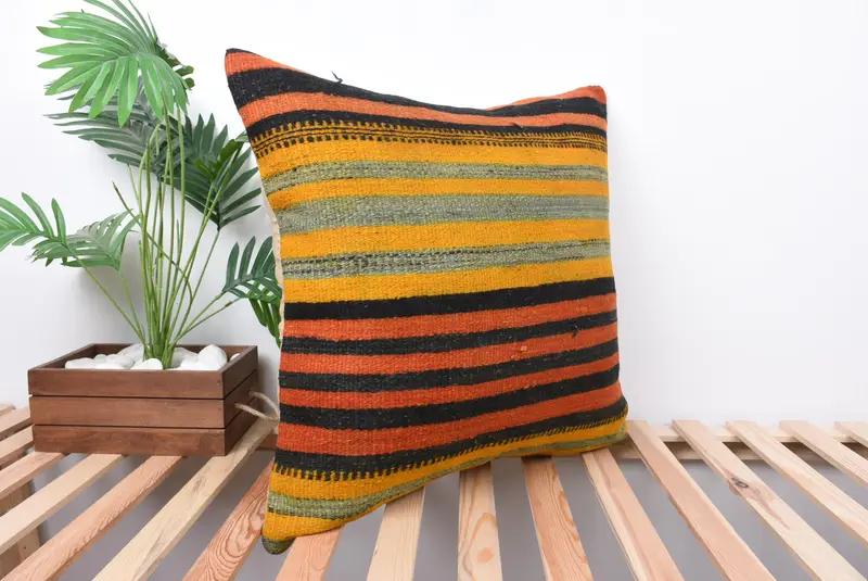 24x24 Orange Cushion, Pillow Cover, Kilim Cushion Sham, Decorative Bolster Pillow Cover, Turkish Pillow, Pillow for Couch, Patio Pillow Sham - 4