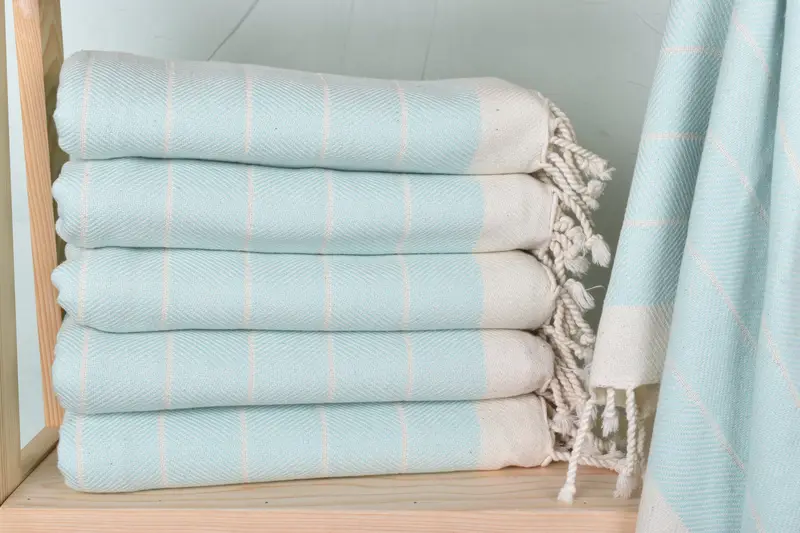 Personalized Turkish Beach Towel Mint Beige Herringbone, 40x71 Inches