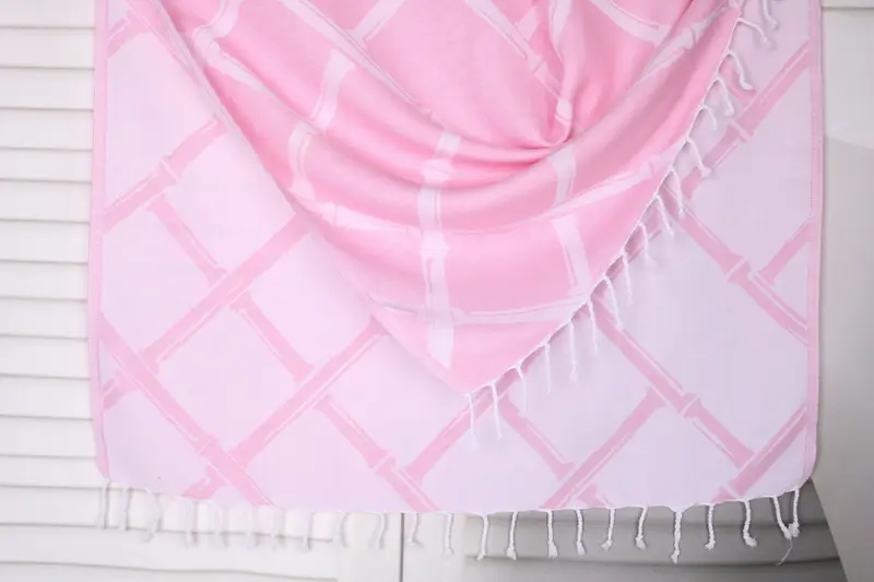 Bamboo Branch Patterned Towel Pink Cotton, 40x71 Inches