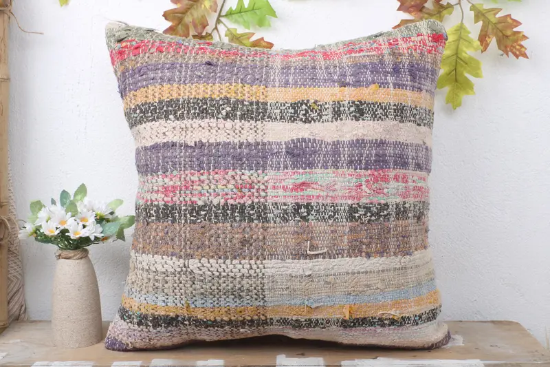 Southwestern Cushion Case, Square Throw Pillow, Kilim Pillow, Interior Designer Pillow, Vintage Kilim Pillow, 20x20 White Pillow Cover, Pillow Cover - 2