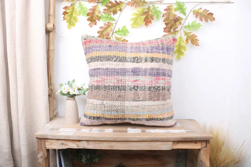 Southwestern Cushion Case, Square Throw Pillow, Kilim Pillow, Interior Designer Pillow, Vintage Kilim Pillow, 20x20 White Pillow Cover, Pillow Cover - 1