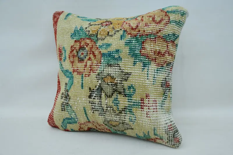Cushion, Vintage Kilim Pillow, Personalized Gift Pillow Pillow Cover, 14x14 Beige Pillow, Antique Pillows, Interior Designer Pillow - 3
