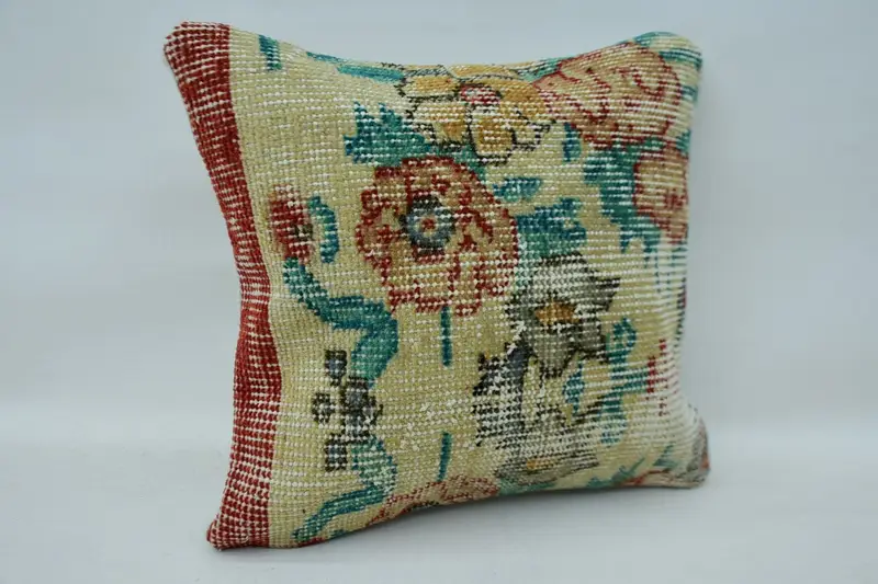 Cushion, Vintage Kilim Pillow, Personalized Gift Pillow Pillow Cover, 14x14 Beige Pillow, Antique Pillows, Interior Designer Pillow - 2