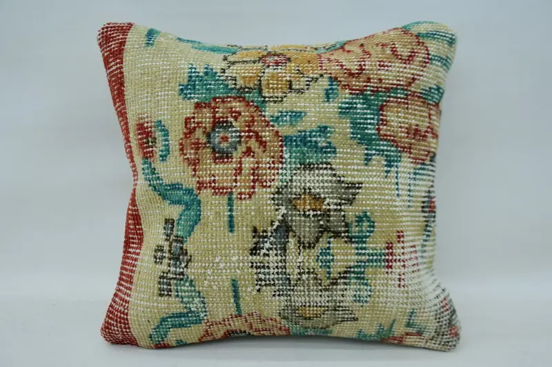 Cushion, Vintage Kilim Pillow, Personalized Gift Pillow Pillow Cover, 14x14 Beige Pillow, Antique Pillows, Interior Designer Pillow - 4