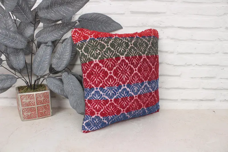Gift Pillow, Outdoor Throw Pillow Case, 14x14 Red Cushion Cover, Pillow, Handmade Throw Pillow Sham, Home Decor Pillow, Turkish Kilim Pillow - 2