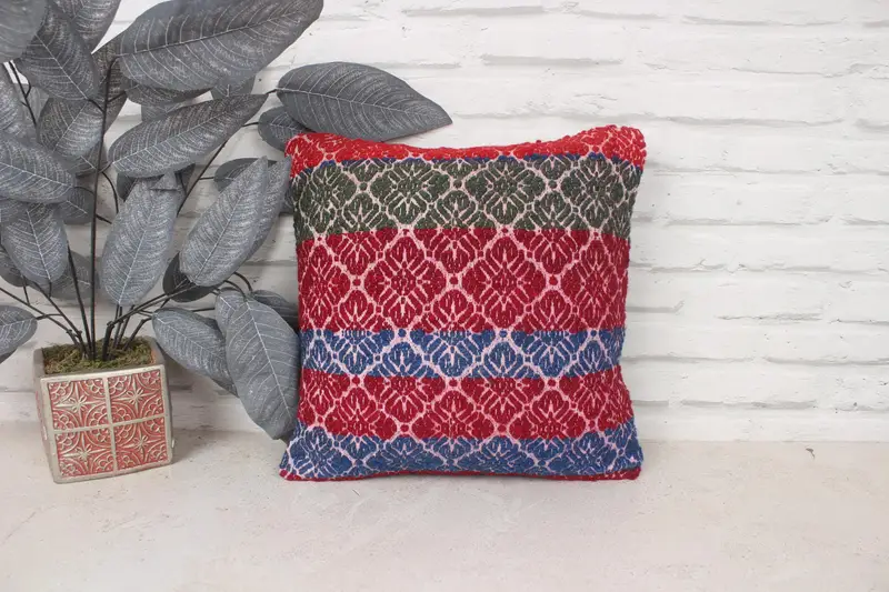 Gift Pillow, Outdoor Throw Pillow Case, 14x14 Red Cushion Cover, Pillow, Handmade Throw Pillow Sham, Home Decor Pillow, Turkish Kilim Pillow - 1