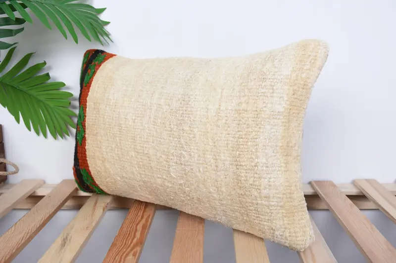 12x20 Beige Cushion, Boho Pillow, Cushion, Vintage Kilim Throw Pillow, Farmhouse Cushion Case, Handwoven Cushion Cover, Boho Pillow Sham Cover - 5