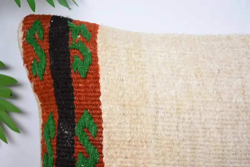 12x20 Beige Cushion, Boho Pillow, Cushion, Vintage Kilim Throw Pillow, Farmhouse Cushion Case, Handwoven Cushion Cover, Boho Pillow Sham Cover - 2