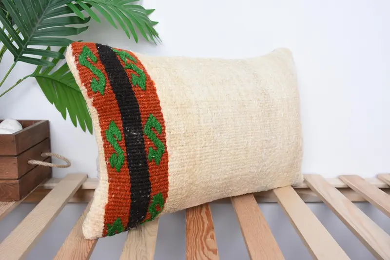 12x20 Beige Cushion, Boho Pillow, Cushion, Vintage Kilim Throw Pillow, Farmhouse Cushion Case, Handwoven Cushion Cover, Boho Pillow Sham Cover - 4