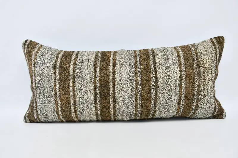 Vintage Kilim Throw Pillow, Neutral Cushion Case, 16x36 White Cushion Cover, Pillow, Turkish Bench Pillow, Home Decor Pillow, Kilim Pillow - 1