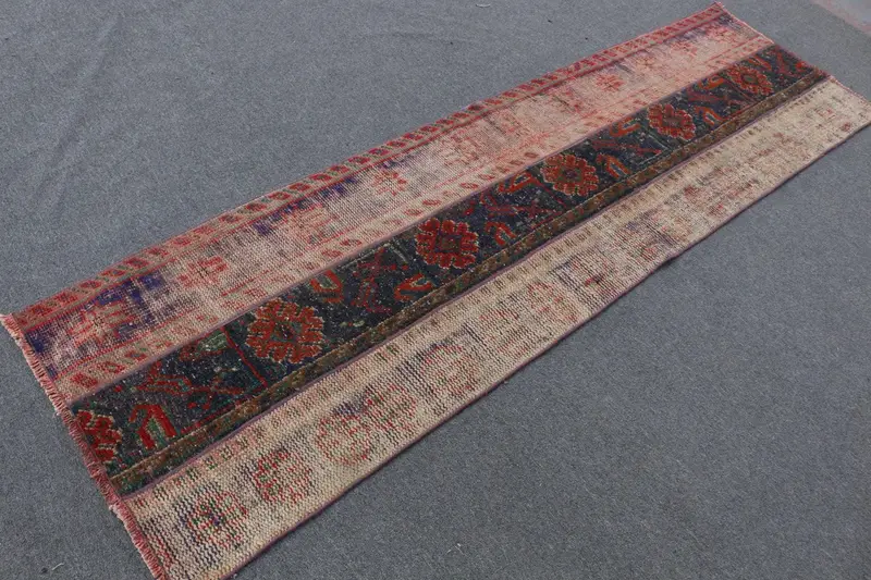 2.3x8 ft Rug, Vintage Turkish Rug, Oushak Red Floral Rug - 1