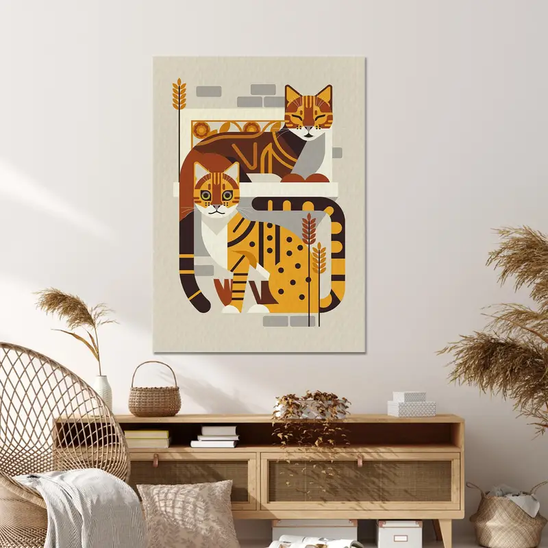 Cat Canvas Art, Boho Cat Wall Decor, Abstract Cat Decor, Cat Lover Gift, Minimal Canvas Art, Boho Canvas Art, Trendy Wall Decor, - 2