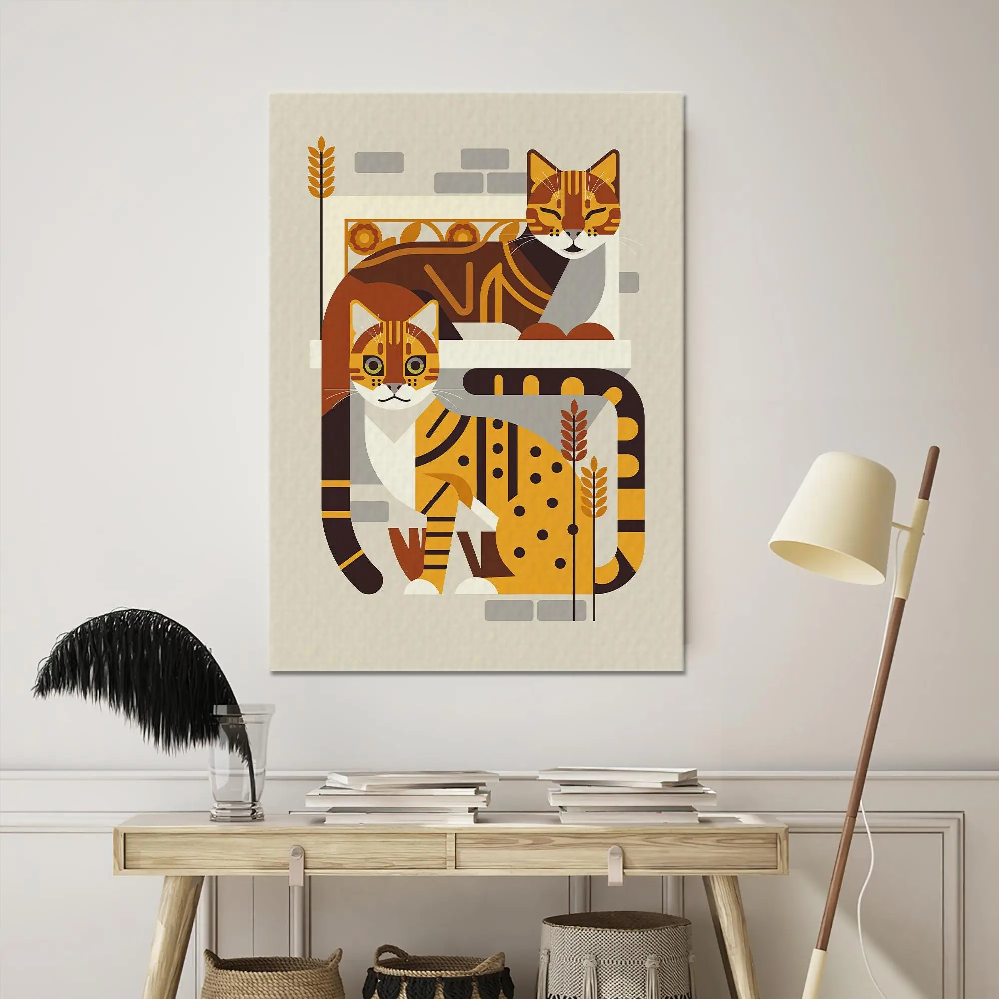Cat Canvas Art, Boho Cat Wall Decor, Abstract Cat Decor, Cat Lover Gift, Minimal Canvas Art, Boho Canvas Art, Trendy Wall Decor, - 1