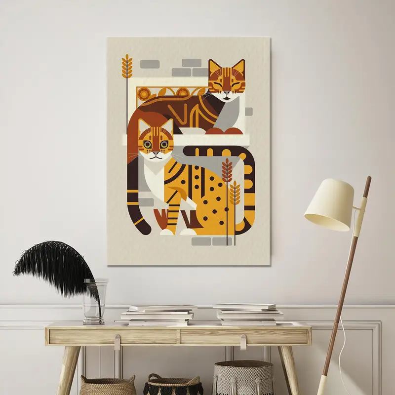 Cat Canvas Art, Boho Cat Wall Decor, Abstract Cat Decor, Cat Lover Gift, Minimal Canvas Art, Boho Canvas Art, Trendy Wall Decor, - 1