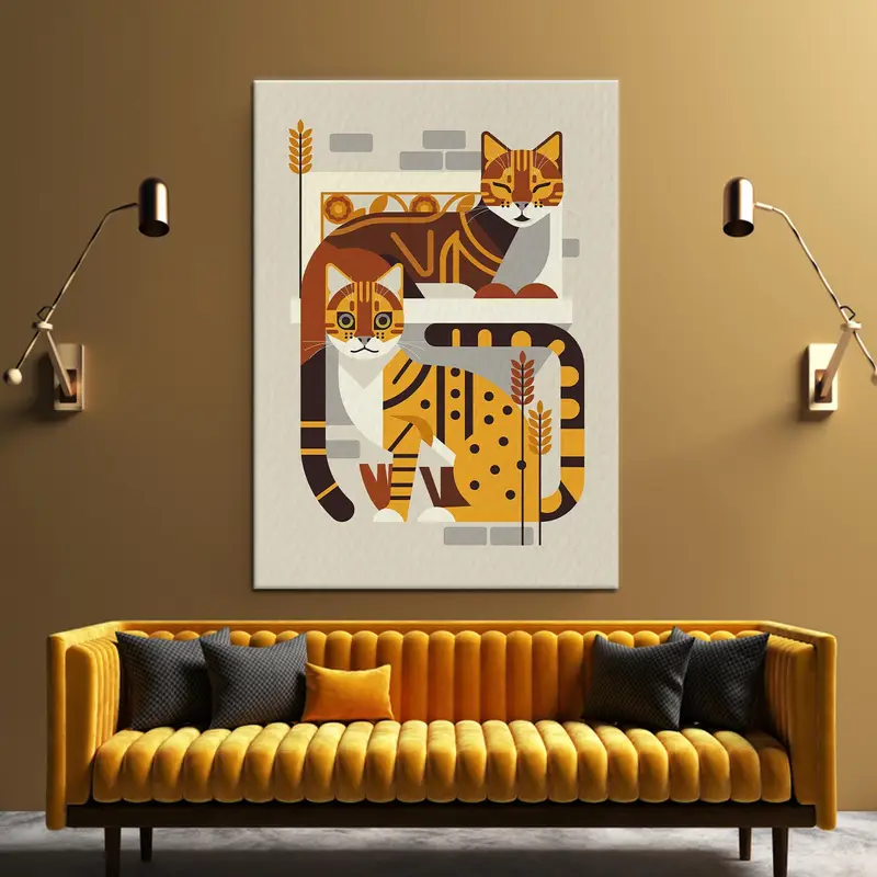 Cat Canvas Art, Boho Cat Wall Decor, Abstract Cat Decor, Cat Lover Gift, Minimal Canvas Art, Boho Canvas Art, Trendy Wall Decor, - 3