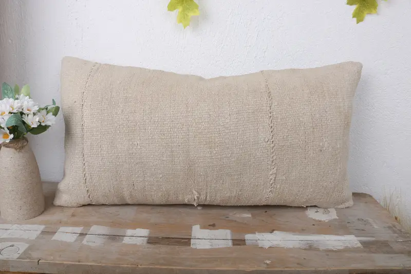 Gift Pillow, Morroccon Kilim Cushion Cushion Cover, Bed Pillow Sham, 12x24 Beige Cushion, Kilim Pillow, Vintage Kilim Pillow, Pillow - 2