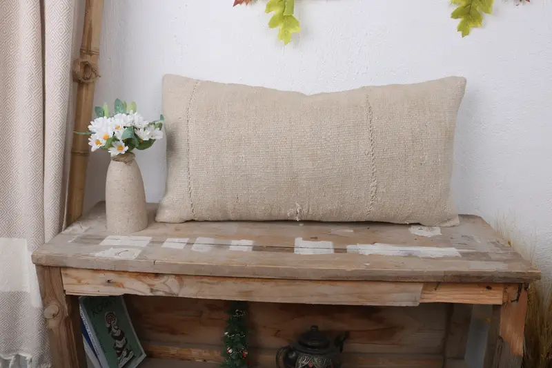 Gift Pillow, Morroccon Kilim Cushion Cushion Cover, Bed Pillow Sham, 12x24 Beige Cushion, Kilim Pillow, Vintage Kilim Pillow, Pillow - 1