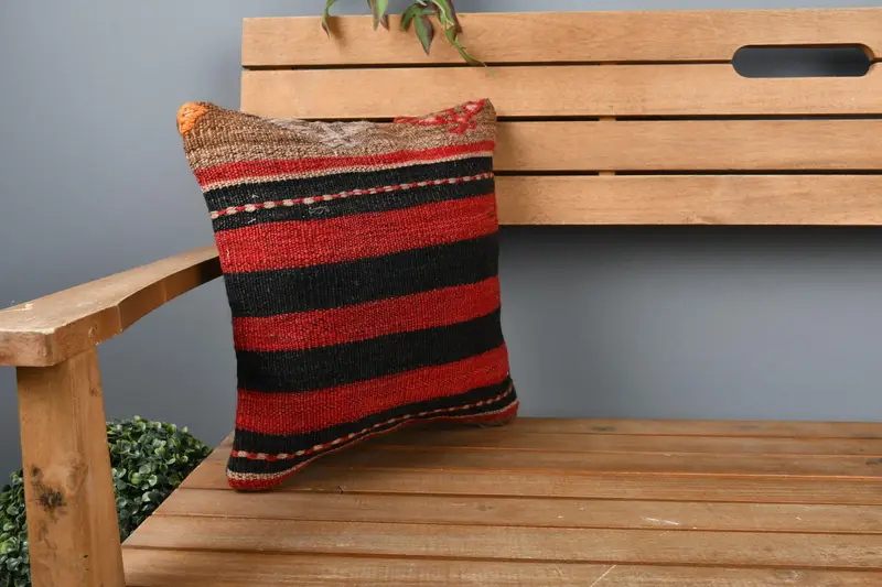 Aztec Cushion Case, 14x14 Red Pillow, Living Room Throw Pillow Sham, Kilim Pillow Cover, Home Decor Pillow, Gift Pillow, Cozy Throw Pillow, Cushion - 1