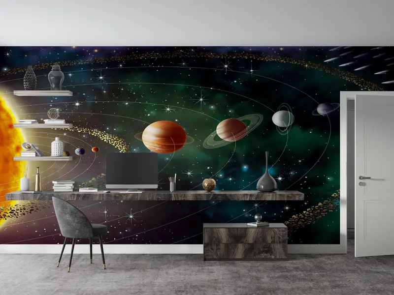 Sonnenpapierhandwerk, Weltraumpapierhandwerk, mach es selbst, Sonnensystem Wandgemälde, Wanddekorationen, Landschaftswanddruck, Muster und wie zu. - 7