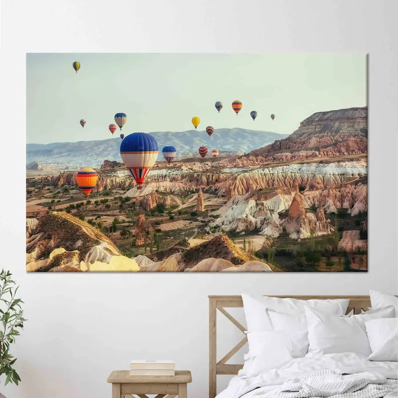 Kapadokya Gündoğumu Kanvas Tablo: Hava Balonu Manzara Tablosu