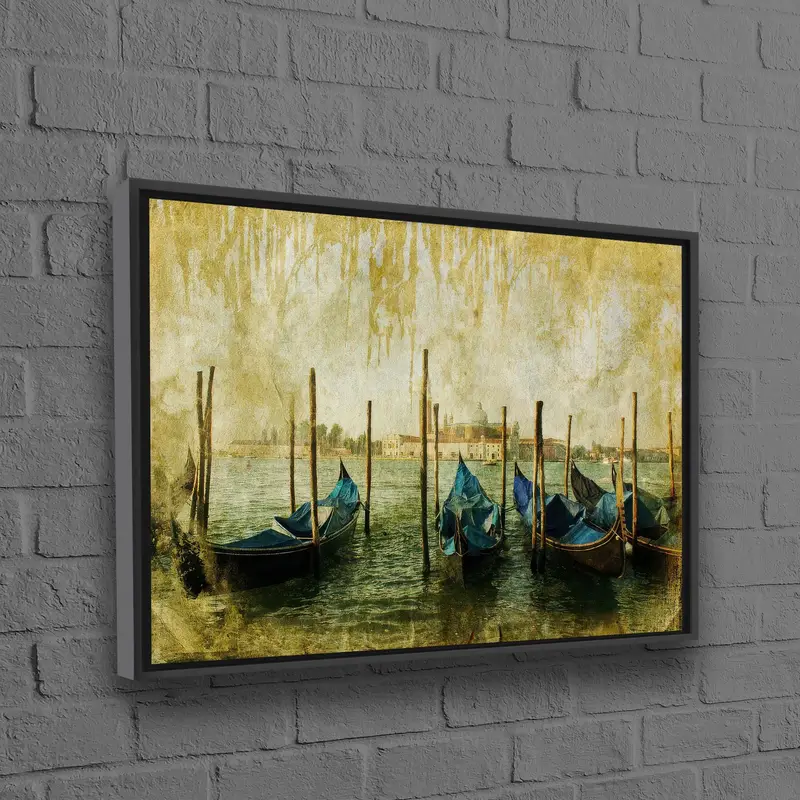 Lienzo elegante con paisaje de barco de Italia - Impresión de arte abstracto moderno