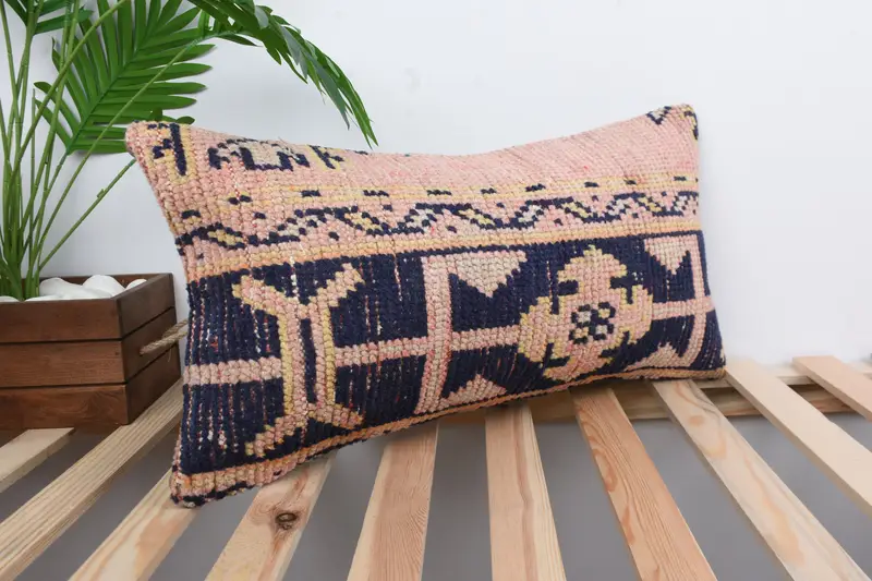 Throw Kilim Pillow, Vintage Pillow, Accent Throw Pillow, Pillow Sham, Boho Pillow, Muted Pillow Cover, 12x24 Blue Cushion Cover, Muted Cushion Cover - 4